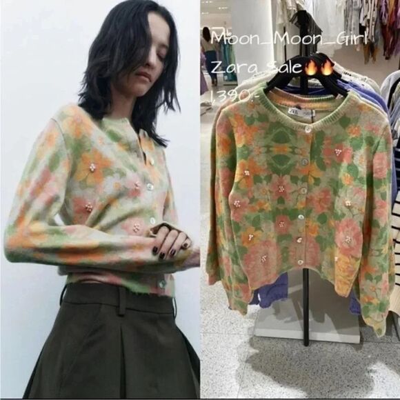 ZARA FLORAL BEADED CARDIGAN - Picture 5 of 12